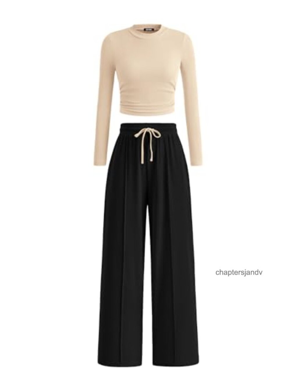BTFBM Ribbed 2 Piece Set Crewneck Long Sleeve Top Wide Leg Pants